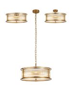 Lyon 50cm Round Flush/Semi Ceiling/Pendant Convertible, 6 x E14, Brass/Clear Glass