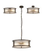 Lyon 50cm Round Flush/Semi Ceiling/Pendant Convertible, 6 x E14, Bronze/Clear Glass