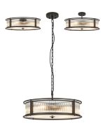 Lyon 65cm Round Flush/Semi Ceiling/Pendant Convertible, 8 x E14, Satin Black/Clear Glass