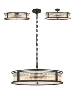 Lyon 80cm Round Flush/Semi Ceiling/Pendant Convertible, 10 x E14, Satin Black/Clear Glass