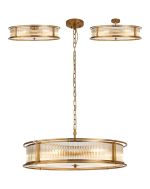 Lyon 80cm Round Flush/Semi Ceiling/Pendant Convertible, 10 x E14, Brass/Clear Glass