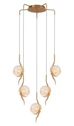 Corte 63cm Round 5 Light Spider Pendant With 160mm Glass, Brass/Amber