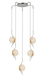 Corte 63cm Round 5 Light Spider Pendant With 160mm Glass, Polished Nickel/Amber