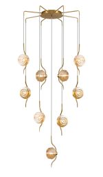 Corte 84cm Round 9 Light Spider Pendant With 160mm Glass, Brass/Amber