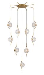 Corte 84cm Round 9 Light Spider Pendant With 160mm Glass, Brass/Clear