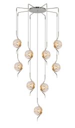 Corte 84cm Round 9 Light Spider Pendant With 160mm Glass, Polished Nickel/Amber