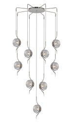 Corte 84cm Round 9 Light Spider Pendant With 160mm Glass, Polished Nickel/Smoke