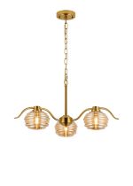 Corte 70cm 3 Light Multi Arm Pendant/Semi Flush With 160mm Glass, Brass/Amber