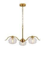 Corte 70cm 3 Light Multi Arm Pendant/Semi Flush With 160mm Glass, Brass/Clear