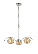 Corte 70cm 3 Light Multi Arm Pendant/Semi Flush With 160mm Glass, Polished Nickel/Amber