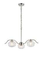 Corte 70cm 3 Light Multi Arm Pendant/Semi Flush With 160mm Glass, Polished Nickel/Clear