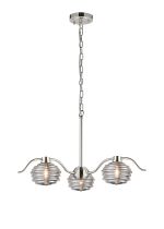 Corte 70cm 3 Light Multi Arm Pendant/Semi Flush With 160mm Glass, Polished Nickel/Smoke