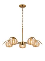 Corte 80cm 5 Light Multi Arm Pendant/Semi Flush With 160mm Glass, Brass/Amber