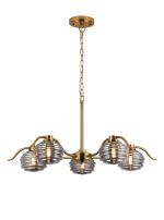 Corte 80cm 5 Light Multi Arm Pendant/Semi Flush With 160mm Glass, Brass/Smoke
