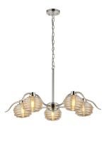 Corte 80cm 5 Light Multi Arm Pendant/Semi Flush With 160mm Glass, Polished Nickel/Amber
