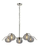 Corte 80cm 5 Light Multi Arm Pendant/Semi Flush With 160mm Glass, Polished Nickel/Smoke