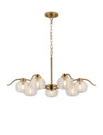 Corte 86cm 7 Light Multi Arm Pendant/Semi Flush With 160mm Glass, Brass/Clear