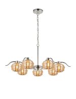 Corte 86cm 7 Light Multi Arm Pendant/Semi Flush With 160mm Glass, Polished Nickel/Amber