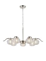 Corte 86cm 7 Light Multi Arm Pendant/Semi Flush With 160mm Glass, Polished Nickel/Clear