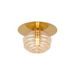 Corte 21cm Round 1 Light Flush/Wall Light With 160mm Glass, Brass/Amber