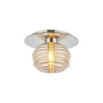 Corte 21cm Round 1 Light Flush/Wall Light With 160mm Glass, Polished Nickel/Amber