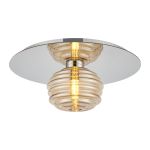 Corte 35cm Round 1 Light Flush/Wall Light With 180mm Glass, Polished Nickel/Amber