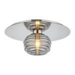 Corte 35cm Round 1 Light Flush/Wall Light With 180mm Glass, Polished Nickel/Smoke