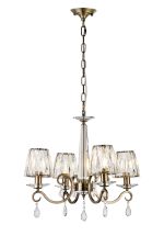 Arena 55cm Pendant, 4 Light E14, Antique Brass/Clear Crystal Shade (A)