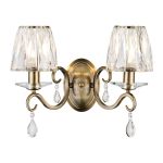 Arena Wall Lamp, 2 Light E14, Antique Brass/Clear Crystal Shade (A)