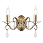 Arena Wall Lamp WITHOUT SHADE, 2 Light E14, Antique Brass/Clear Crystal