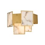 Houlte Switched Wall Light Faux Alabaster & Metal, 2 x E14, Gold/Grey