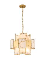 Houlte 45cm Round Pendant/Semi Flush Faux Alabaster & Metal, 7 x E14, 1m Chain, Gold/Brown