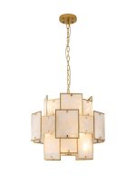 Houlte 45cm Round Pendant/Semi Flush White Alabaster Glass, 7 x E14, 1m Chain, Gold/White Frosted
