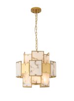 Houlte 45cm Round Pendant/Semi Flush Faux Alabaster & Metal, 7 x E14, 1m Chain, Gold/Grey