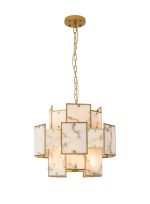 Houlte 45cm Round Pendant/Semi Flush Faux Alabaster, 7 x E14, 1m Chain, Gold/Grey
