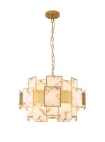 Houlte 59cm Round Pendant/Semi Flush Faux Alabaster & Metal, 12 x E14, 1.5m Chain, Gold/Brown