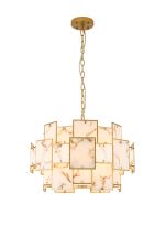 Houlte 59cm Round Pendant/Semi Flush Faux Alabaster, 12 x E14, 1.5m Chain, Gold/Brown