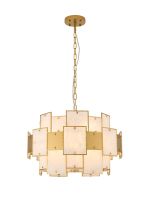 Houlte 59cm Round Pendant/Semi Flush White Alabaster Glass & Metal, 12 x E14, 1.5m Chain, Gold/White Frosted, Item Weight: 18kg