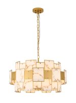 Houlte 74cm Round Pendant/Semi Flush Faux Alabaster & Metal, 17 x E14, 2m Chain, Gold/Brown, Item Weight: 19kg