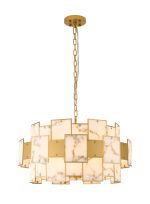 Houlte 74cm Round Pendant/Semi Flush Faux Alabaster & Metal, 17 x E14, 2m Chain, Gold/Grey, Item Weight: 19kg