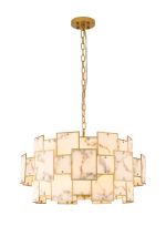 Houlte 74cm Round Pendant/Semi Flush Faux Alabaster, 17 x E14, 2m Chain, Gold/Grey, Item Weight: 20kg