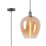Cawdor Single Pendant, 1 Light E27, Gun Metal/Black/Amber Wine Glass