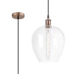Cawdor Single Pendant, 1 Light E27, Antique Copper/Black/Clear Wine Glass