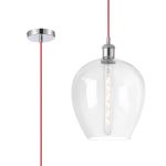 Cawdor Single Pendant, 1 Light E27, Polished Chrome/Red/Clear Wine Glass