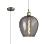 Cawdor Single Pendant, 1 Light E27, Antique Brass/Black/Smoke Wine Glass