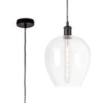 Cawdor Single Pendant, 1 Light E27, Matt Black/Black/Clear Wine Glass