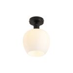 Cawdor Flush Fitting, 1 Light E27, Matt Black/Opal Wine Glass