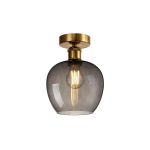 Cawdor Flush Fitting, 1 Light E27, Gilt Bronze/Black/Smoke Wine Glass