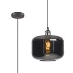 Cawdor Single Pendant, 1 Light E27, Gun Metal/Black/Chrome Plated Pumpkin Glass
