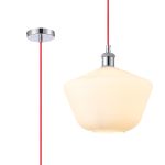Cawdor Single Pendant, 1 Light E27, Polished Chrome/Red/Opal Hexagonal Glass